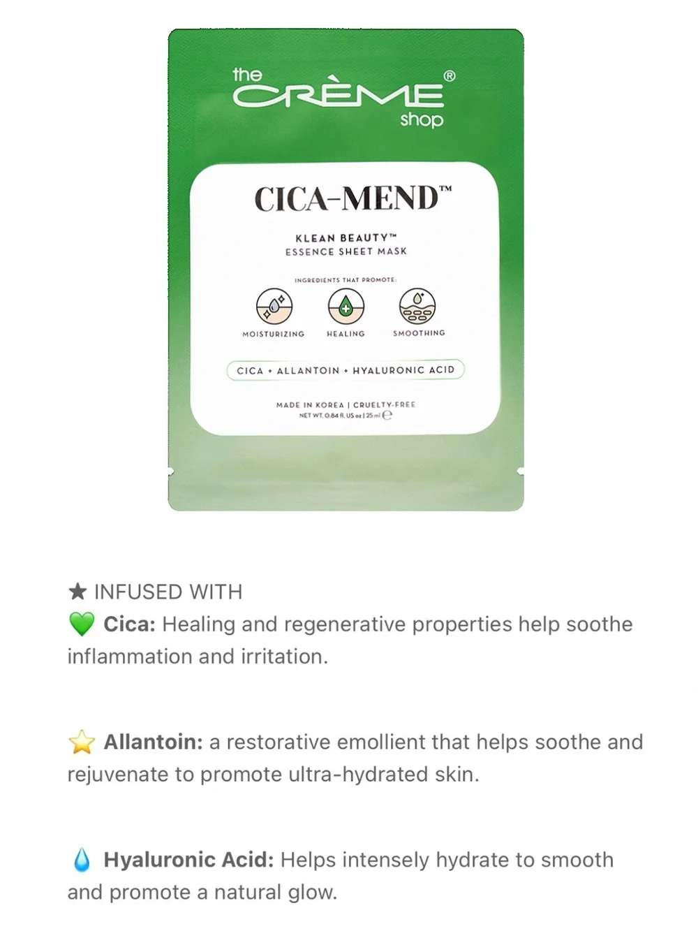 THE CRÈME SHOP Cica-Mend Klean Beauty Essence Sheet Masks 5 Pack Soothes Skin